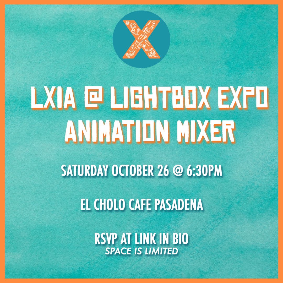 Join LXiA as we host an our animation mixer at LightBox Expo on Saturday October 26th at El Cholo Cafe in Pasadena.

RSVP at our Link In Bio. Space is limited!

#latinxinanimation #lxia #lightboxexpo