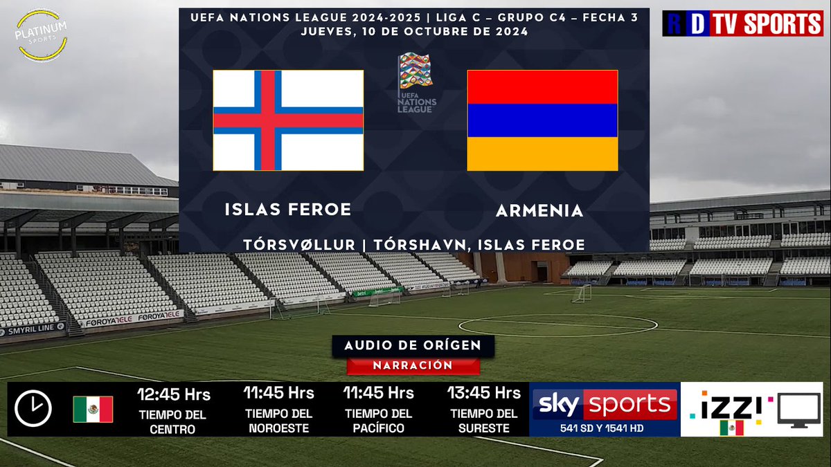 ramonovic09's tweet photo. #UEFANationsLeague 2024-2025 #Fecha3 | 🇫🇴 #IslasFeroe 🆚 #Armenia 🇦🇲
🗓️ Hoy
🇲🇽⏰ 12:45 Hrs TC, 11:45 Hrs TP
📺 @SKYSportsMX 541 SD y 1541 HD,
@izzi_mx
📱💻 sky+, izzi Go
🎤 Audio de Orígen
🤳🏼 #FutbolxSKY #FROARM https://t.co/BzcZvlSR9Y