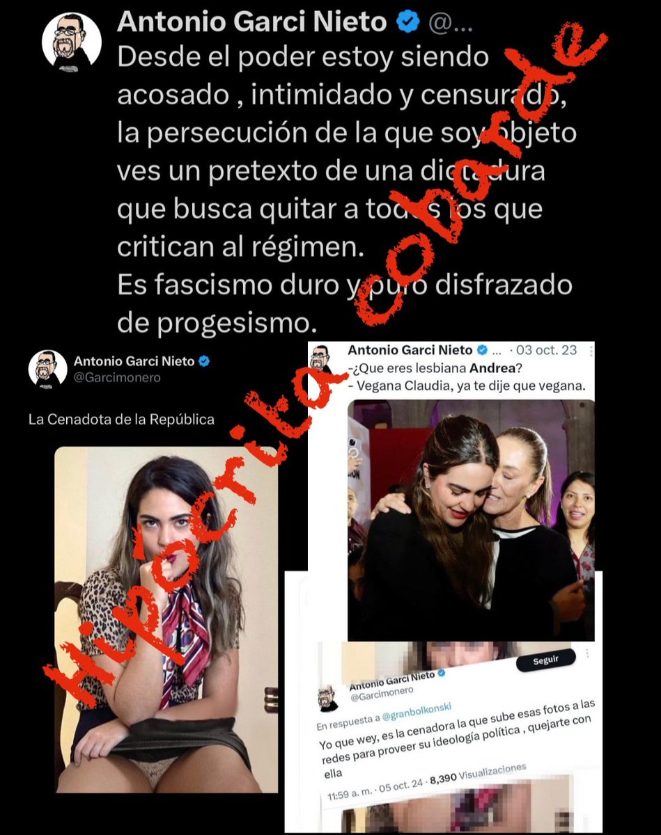 #Garcimonero eres una basura, cobarde, haz subido fotos y te mofas de mujeres malnacido, de eso te alimentas, es justo que te demanden por misógino pervertido y <a href="/AndreaChavezTre/">Andrea Chávez</a> tiene todo nuestro apoyo, los que te apoyen son misóginos derechosos machistas
#CárcelAGarciamonero 😡