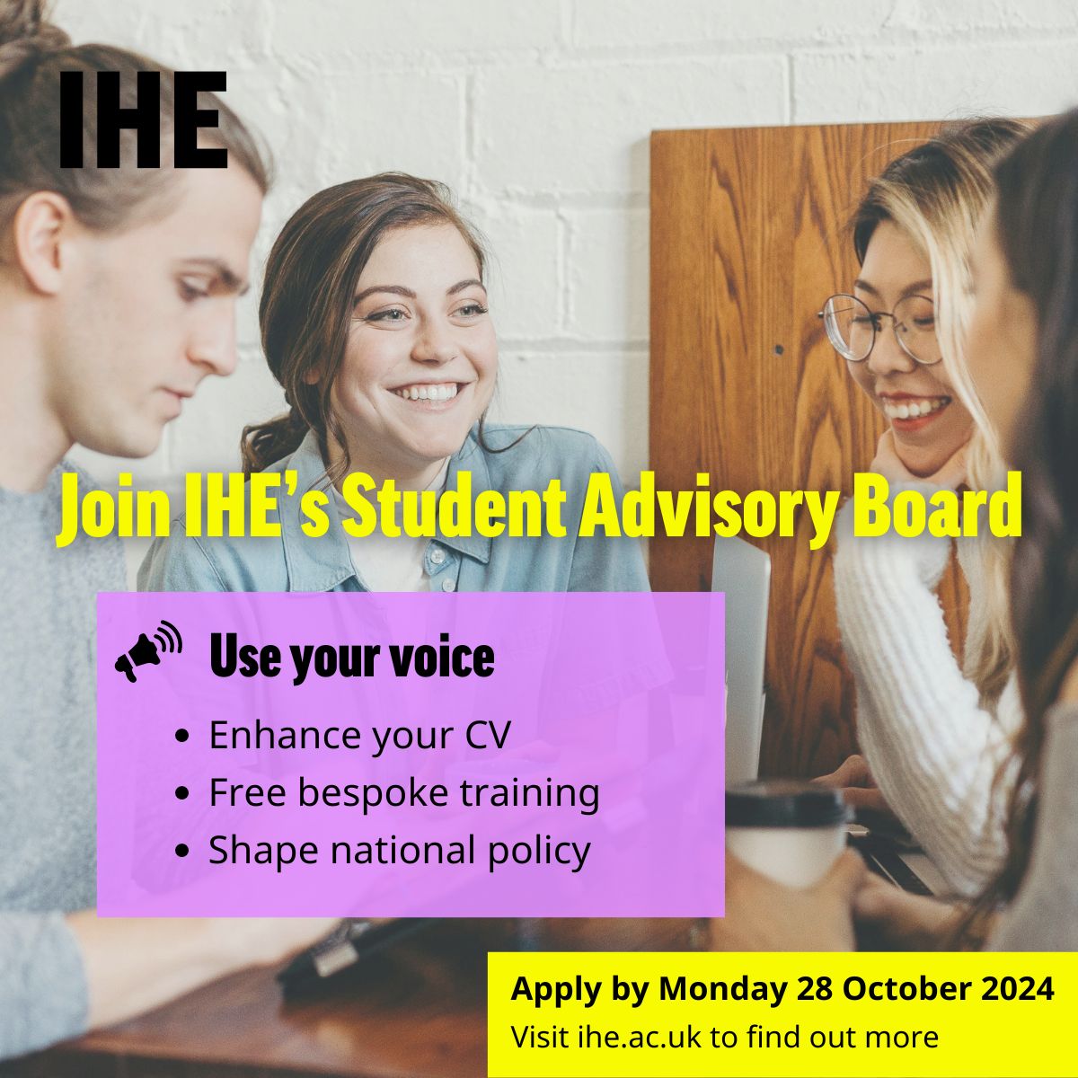 🚀Join our Student Advisory Board! Want to shape the future of higher education? Are you a student at an IHE member institution? Apply by 28 October to use your voice and influence change: ihe.ac.uk/latest/news/jo…
#StudentVoice