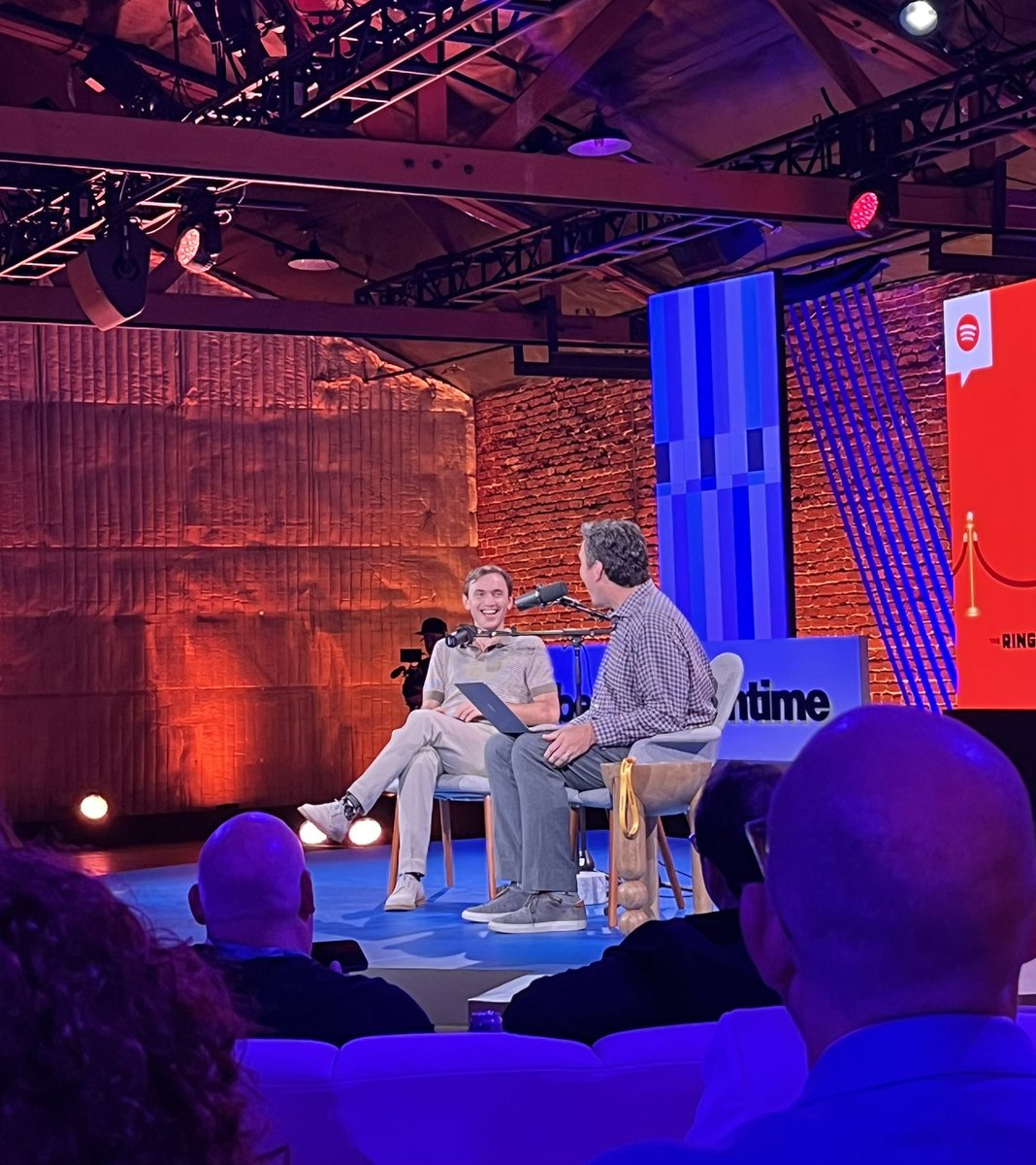 jimmaiella's tweet photo. Bald heads and laughs at the live taping of @MattBelloni’s The Town podcast with @Lucas_Shaw to open #BloombergScreentime day two. https://t.co/anIc0ighD6