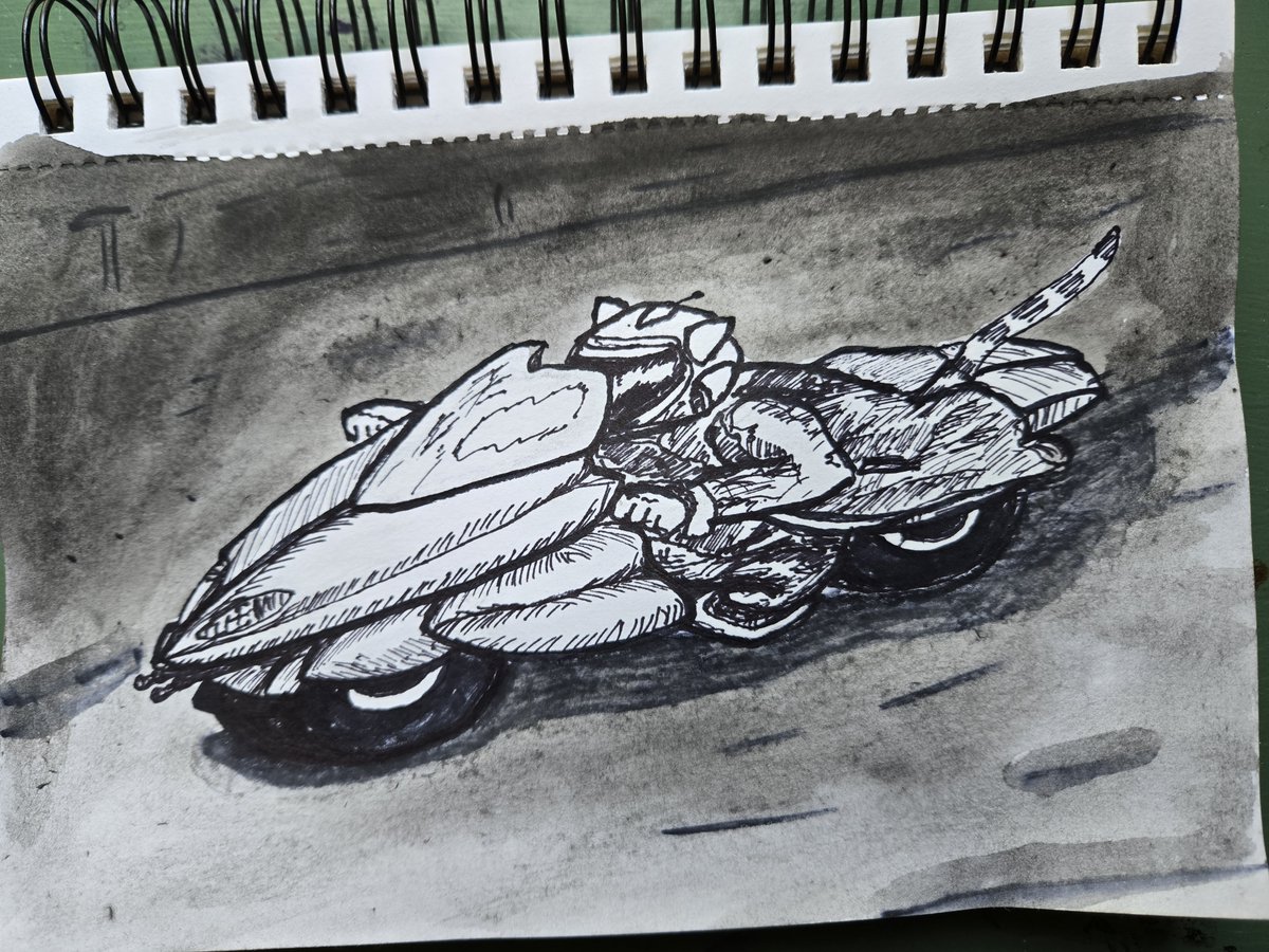 Day 10 prompt: Nomadic.  It's Fluffy the Street Samurai on his bike ... Ralph had better watch his back! (edited)