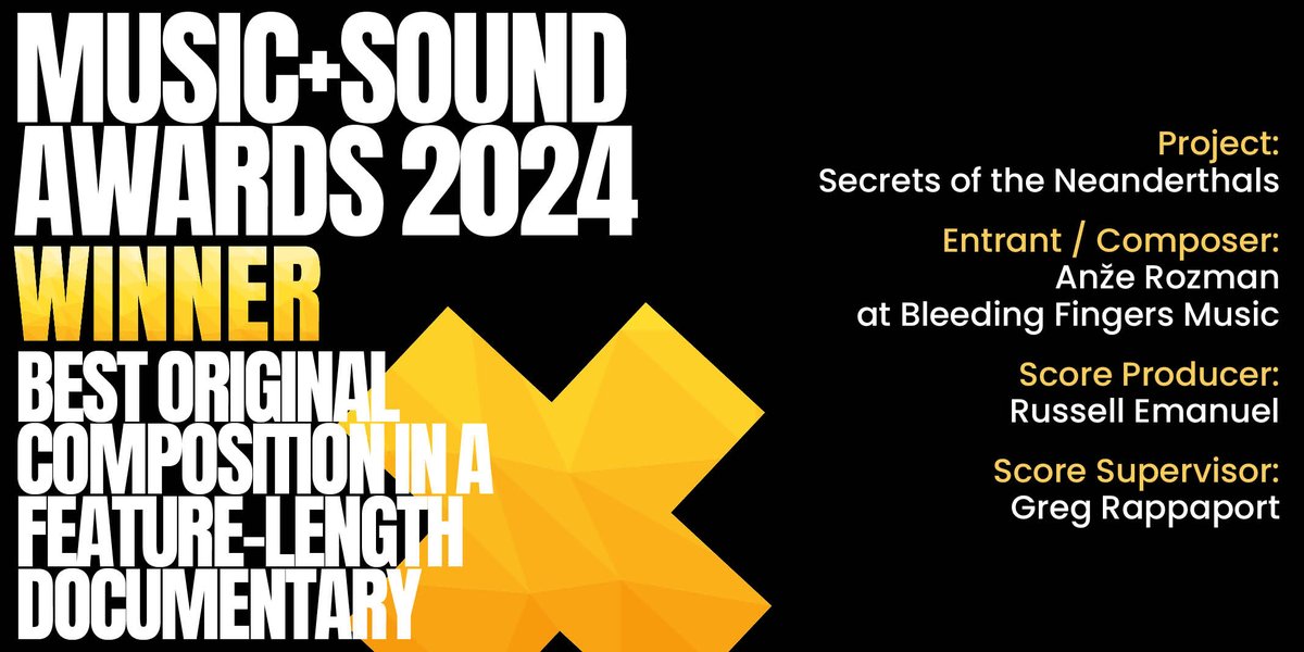 MASAwards's tweet photo. Three Cheers for Anže Rozman at Bleeding Fingers Music for the Secrets of the Neanderthals score! 🙌 A truly worthy inaugural #MASAwards BEST ORIGINAL COMPOSITION IN A FEATURE-LENGTH DOCUMENTARY win! @ARozmanComposer @BFCustomMusic @RustyMassive https://t.co/N0drw3cIrj