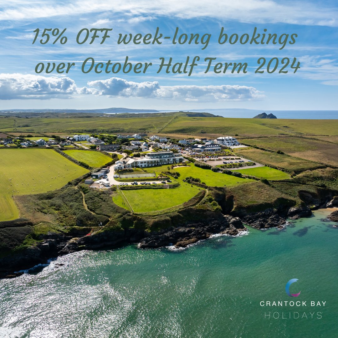 Last minute availability for October Half Term with a 15% discount on all week-long bookings.

Either give us a ring on 01637 830229 to book or go via our website:

crantockbay.co.uk