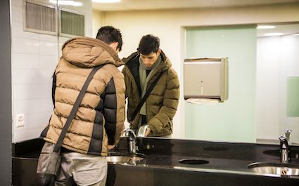 Men in public toilet only washing hands because someone's looking buff.ly/4eWl7NF