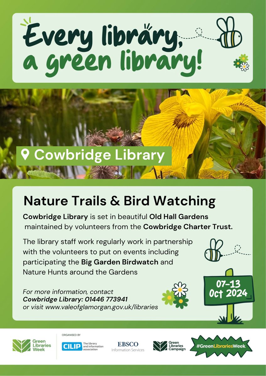 VOGLibraries's tweet image. Every Library, a Green Library! Did you know this week is #GreenLibrariesWeek? Check out some of the great green efforts our libraries have to offer. Cowbridge Library's Nature Hunts
@cowbridgelib
@VOGCouncil