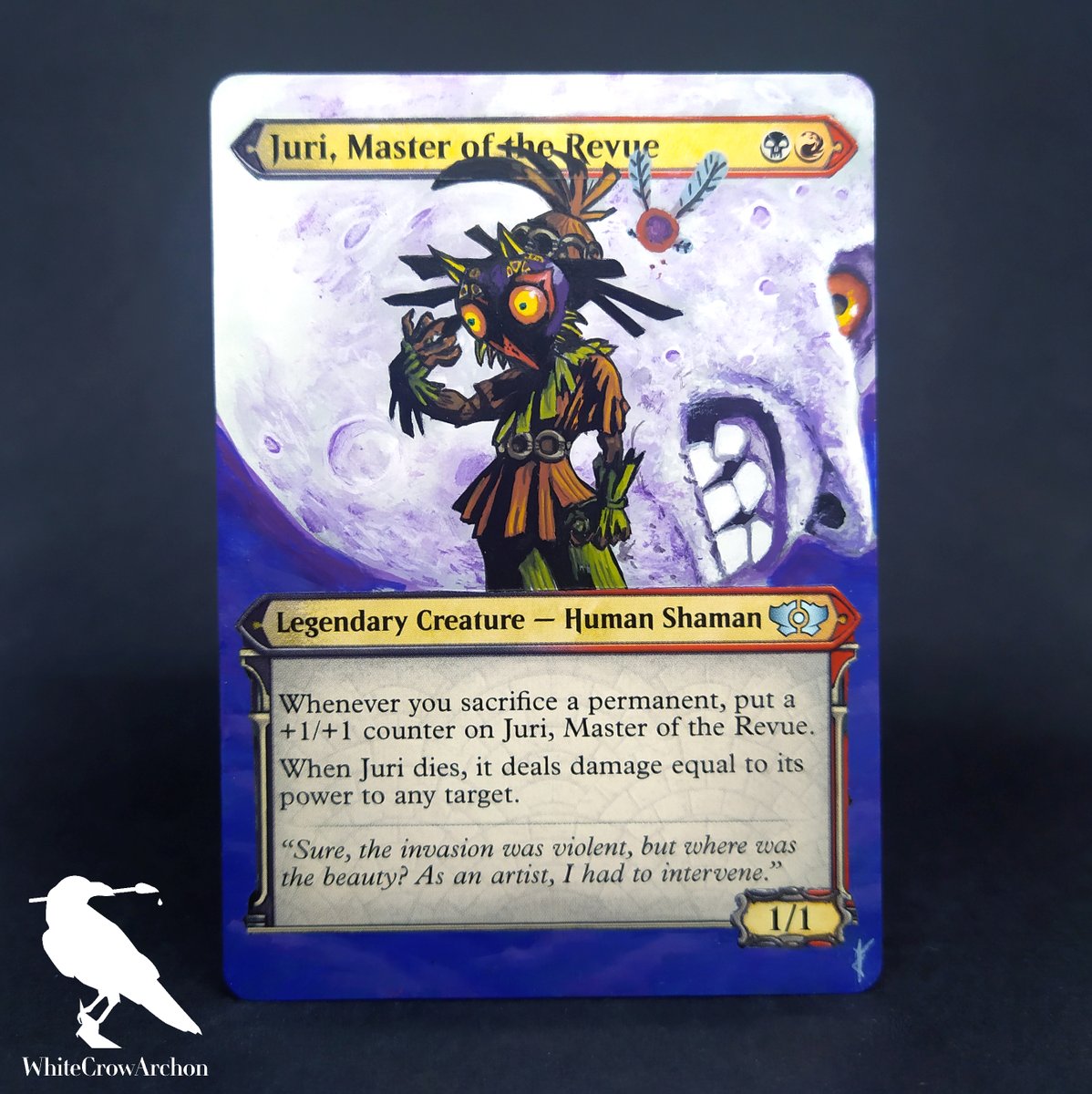 Juri, Master of the Revue as Skull Kid from Legend of Zelda. It took a long time but finally I painted a LoZ Alter :D The moon was truly a challenge, but Im happy with how it came out! I hope you like it too! <a href="/mtg/">mtg</a> #mtgalter