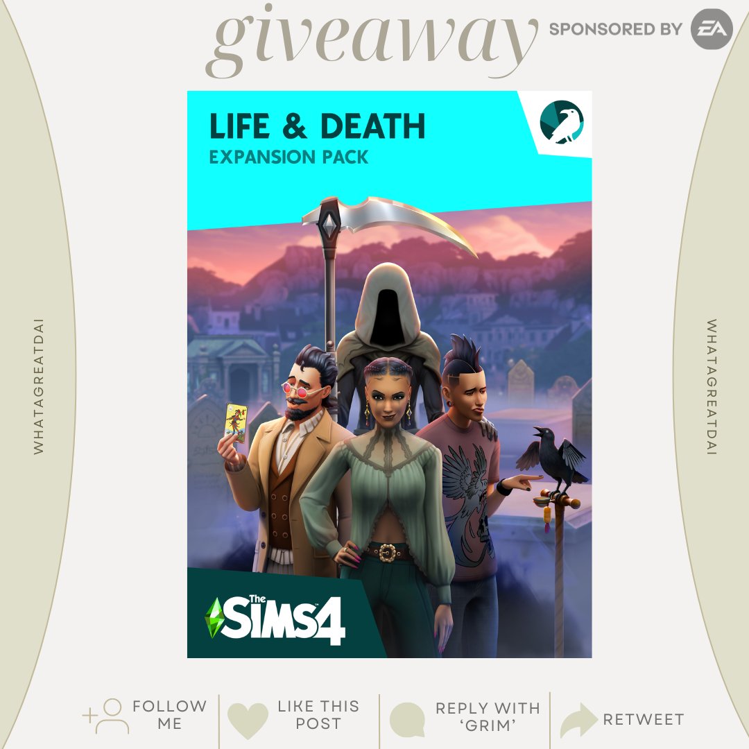 #EAPartner 

💀⚰️🪦 EP Giveaway 🪦⚰️💀

Thanks to the #EACreatorNetwork, I am giving away ONE code to #TheSims4LifeAndDeath EP.

💀 Must be following me
⚰️ Like this post and retweet
🪦 Reply to this post with the word 'GRIM'

Entries close at 12pm EST on October  28, 2024.

Good