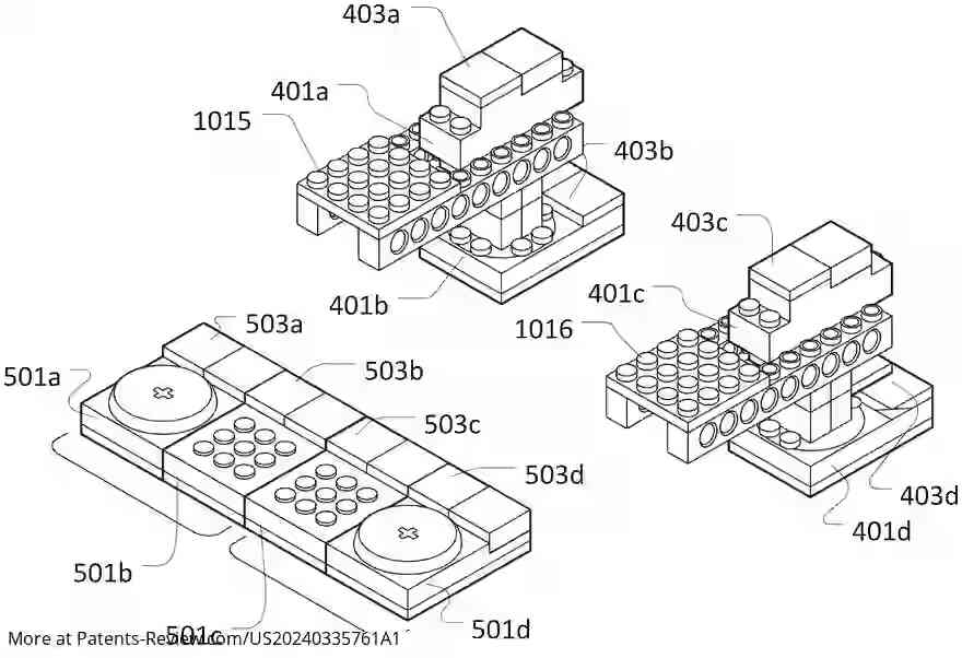 PatentPulse's tweet image. New patent appl. #US20240335761A1 by #LEGO introduces a toy construction system with interactive elements. Each element has a control circuit &amp;amp; transceiver for RF communication, using wireless tags for group ID assignment. #ToyTech #Innovation #ConstructionSystem #LEGO $LEGO #IOT