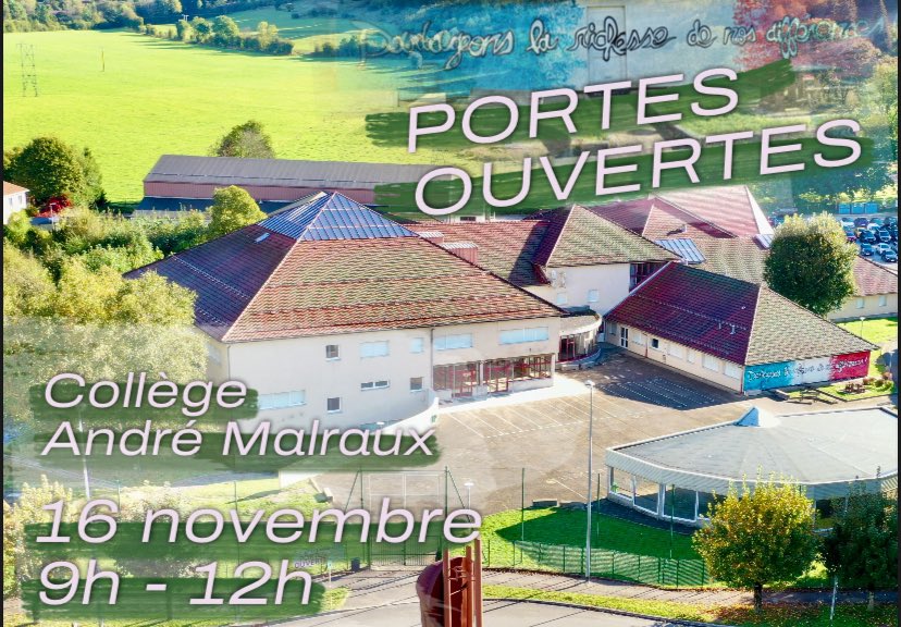 MalrauxCollege's tweet photo. Le collège vous accueillera samedi 16 novembre entre 9h et 12h pour une découverte du collège, des projets des élèves et des options facultatives. Soyez les bienvenus ! https://t.co/mg8lroXqNE
