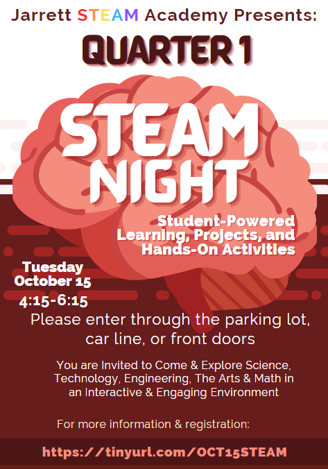Join us at STEAM Night! Register here: tinyurl.com/OCT15STEAM
#jarrettpride