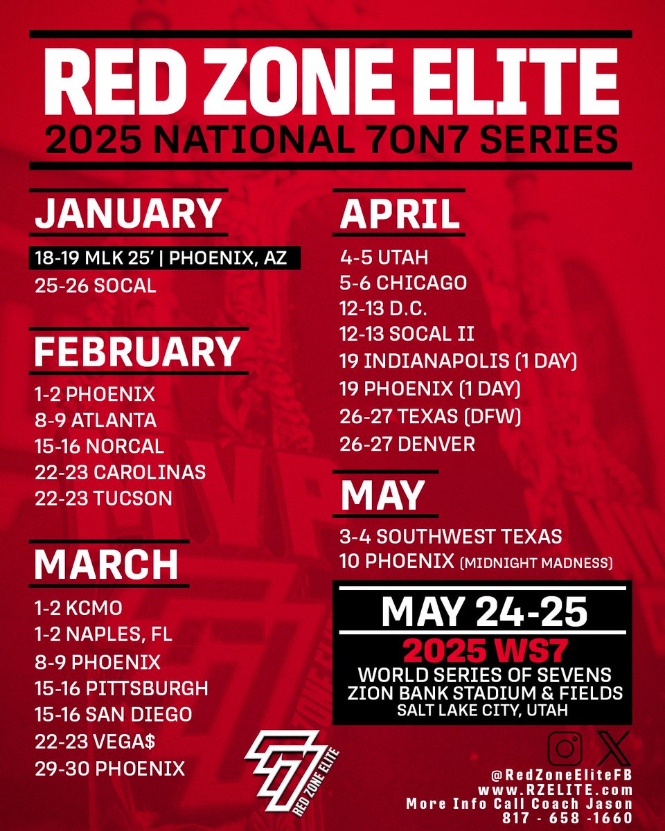 2025 RZE NATIONAL 7ON7 EVENT SCHEDULE🔥🔥We are ready to bring the most 🔥🏈 🎬🎥 events to cities across the country💯 Please Help By Sharing The Flyer on Stories &amp;  Around The Nation. The Unks Are Coming To Town!!! Register on the @zorts_sports App or @ rzelite.com
