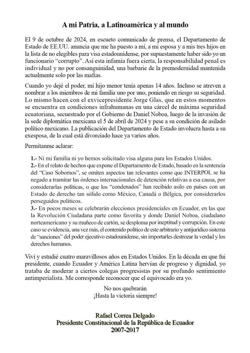 ¿Ya vieron el lastimero comunicado de Rafael Correa como reacción a su prohibición de ingreso a EEUU? Clarísimo ejemplo de estrategia populista y, sobre todo, de su principal herramienta: el discurso. Victimización, creación de un enemigo común y apelación a las emociones. ¿Cómo