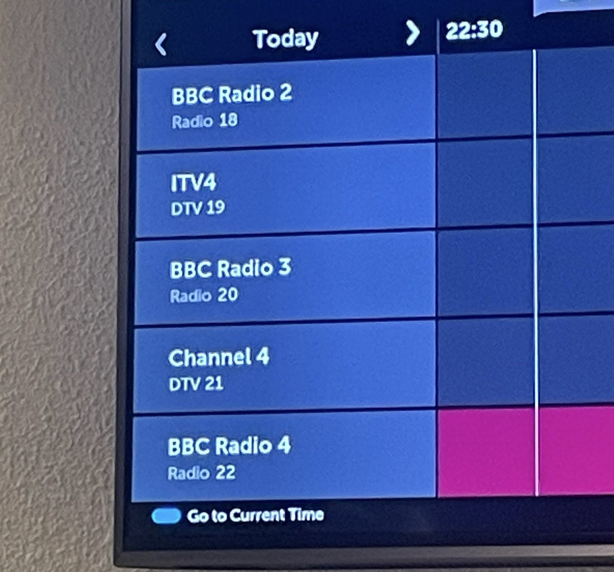 TV guide on hotel telly has organised all channels numerically, regardless of medium.