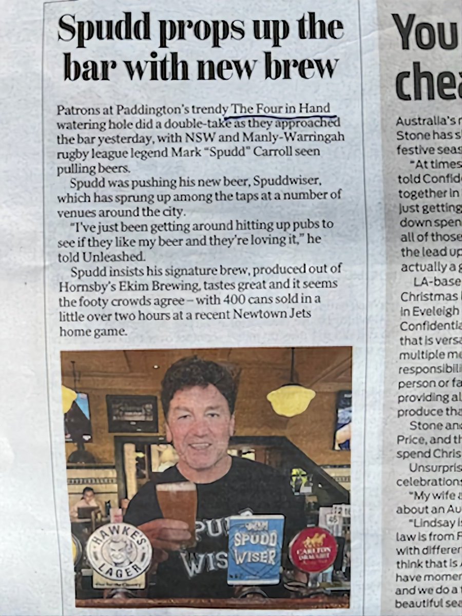 Spuddwiser (@spuddwiser2393) on Twitter photo Spudd Carroll at the Four In Hand Hotel Paddington last night pouring a few Spuddwiser's!π»
<a href="/SpuddsGym10/">Spudds Gym</a> <a href="/EkimBrewingCo/">Ekim Brewing Co</a> <a href="/dailytelegraph/">The Daily Telegraph</a> @spudd_wiser #spuddwiser #premium #ale #frontrow #flavour #spudd #fourinhand #paddington Spudd Carroll at the Four In Hand Hotel Paddington last night pouring a few Spuddwiser's!π»
<a href="/SpuddsGym10/">Spudds Gym</a> <a href="/EkimBrewingCo/">Ekim Brewing Co</a> <a href="/dailytelegraph/">The Daily Telegraph</a> @spudd_wiser #spuddwiser #premium #ale #frontrow #flavour #spudd #fourinhand #paddington