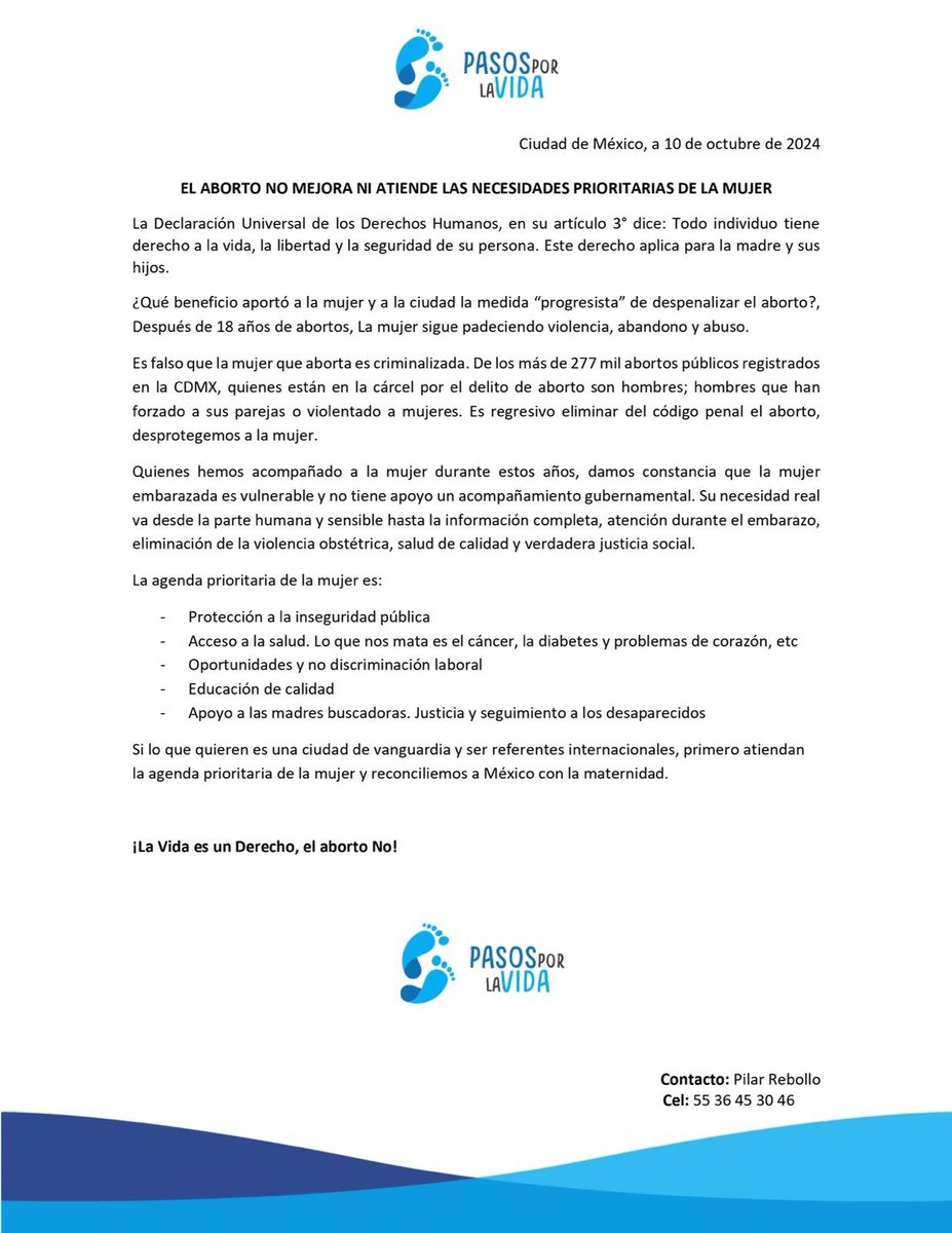 Hoy 10 de octubre en el <a href="/Congreso_CdMex/">Congreso de la Ciudad de México</a> la diputada de Morena <a href="/yuriri_ayala/">Yuriri Ayala</a> metió una iniciativa para quitar el aborto del Código Penal. (Entonces dar puerta abierta hasta los 9meses).
México ama la vida, valora a sus madres y exige respeto por los verdaderos derechos de todos!