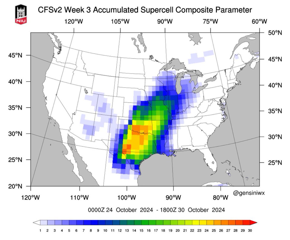ReedTimmerUSA's tweet photo. Looks like the second season for #tornado could ramp back up end of October across the southern Plains. https://t.co/IXDDrGADzz