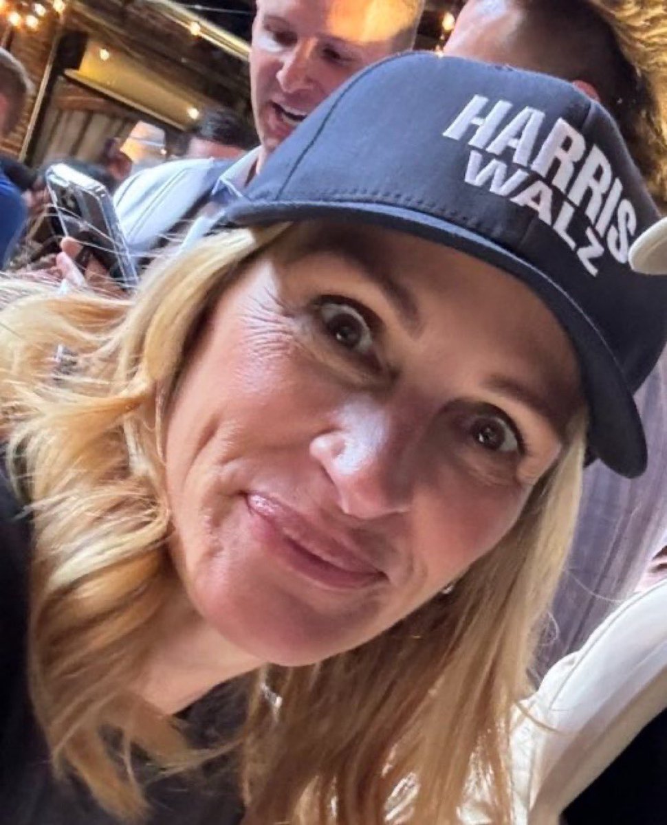 Julia Roberts wearing a Harris-Walz hat

What comes to mind when you see this?