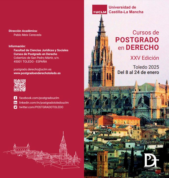 AMDF4's tweet photo. El próximo mes de enero de 2025 se impartirá de forma presencial y mixta los cursos del "Postgrado en Derecho" en su XXV edición por parte de la Universidad de Castilla-La Mancha en su campus de la ciudad de Toledo (España).  Conoce más información en la página 
#AMDF4 #abogados https://t.co/tLmqQ9x678
