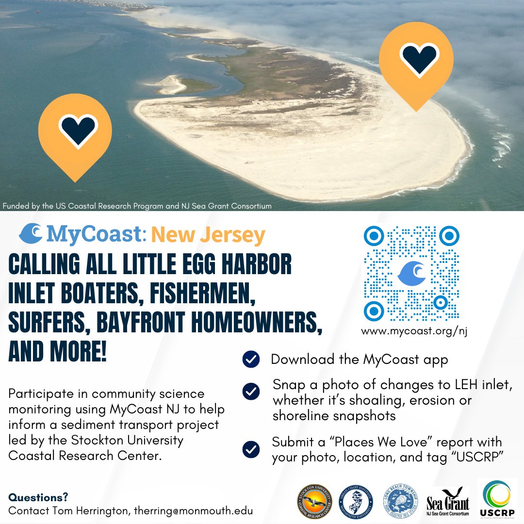 JCNERR (@jcnerr) on Twitter photo Calling the Little Egg Harbor Inlet community! Participate in community science monitoring using MyCoast NJ to help inform a sediment transport project led by the <a href="/Stockton_edu/">Stockton University</a> Coastal Research Center. Download the app today!
mycoast.org/#download Calling the Little Egg Harbor Inlet community! Participate in community science monitoring using MyCoast NJ to help inform a sediment transport project led by the <a href="/Stockton_edu/">Stockton University</a> Coastal Research Center. Download the app today!
mycoast.org/#download