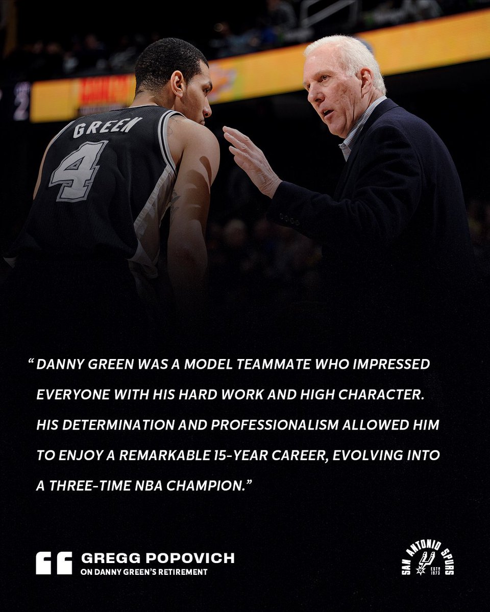 spurs's tweet photo. A three-time NBA Champion 🙌🏆

Congratulations on an incredible career, @greenranger14! Wishing you all the best in your retirement. https://t.co/2jtoafMY63