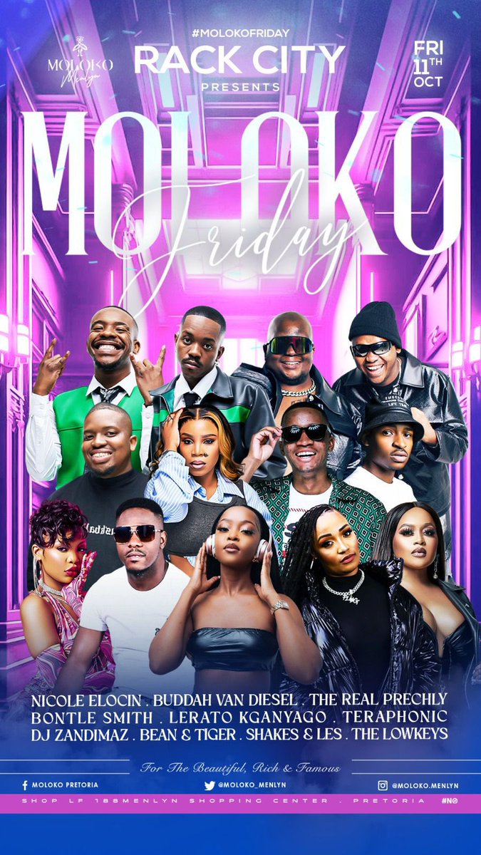 Protect ncube (@emulsypro) on Twitter photo #molokofridays #RACKCITY
We do this again this Friday with <a href="/Leratokganyago/">leratokganyago</a> <a href="/TheRealPrechly/">The_real_prechly</a> <a href="/shakesxles_/">HAMBANABOOUTNOW.</a> <a href="/BontleSmith/">Ms smith</a> <a href="/brucebhakha/">Bruce Sibanda</a> <a href="/mutombo_lionel/">@Leo_Big L</a> <a href="/Djyeankeyz/">♣Deejay yeankeyz♣</a>
<a href="/Moloko_Menlyn/">Moloko Menlyn</a> #molokofridays #RACKCITY
We do this again this Friday with <a href="/Leratokganyago/">leratokganyago</a> <a href="/TheRealPrechly/">The_real_prechly</a> <a href="/shakesxles_/">HAMBANABOOUTNOW.</a> <a href="/BontleSmith/">Ms smith</a> <a href="/brucebhakha/">Bruce Sibanda</a> <a href="/mutombo_lionel/">@Leo_Big L</a> <a href="/Djyeankeyz/">♣Deejay yeankeyz♣</a>
<a href="/Moloko_Menlyn/">Moloko Menlyn</a>