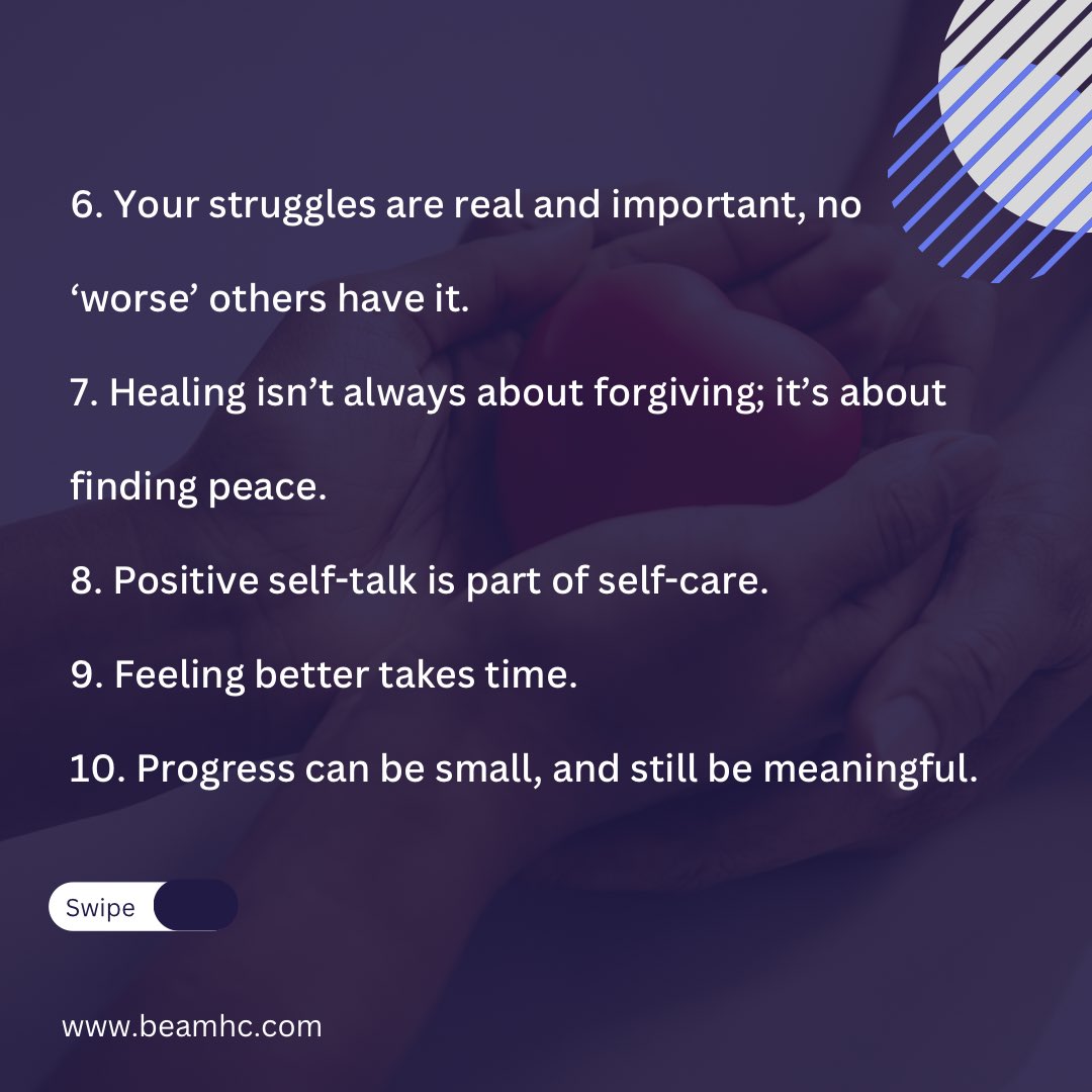 beam_mhc's tweet photo. Today, we're sharing some gentle reminders to bring a little warmth and encouragement to your day.
Mental health is a journey &amp; it's different for everyone. Sometimes, we just need to hear that we're not alone, that our feelings are valid &amp; that 
small steps forward matter.
1/🧵 https://t.co/kuLO98mdB0