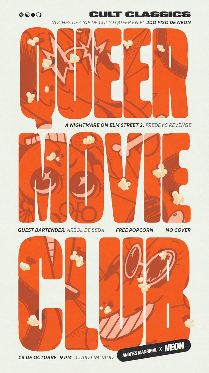 Para lxs cinéfilxs! Estamos haciendo un Queer Movie Club junto con <a href="/AndresMadr1gal/">madri</a> para proyectar Queer Cult Classics! 🎬
La primera peli será “A Nightmare on Elm Street 2: Freddy’s Revenge ” 🎃