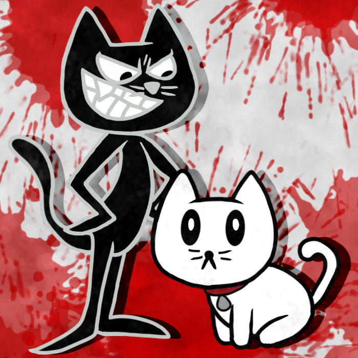 miny_boy's tweet photo. The best of friends... ignore the blood, that's just ketchup from eating hotdogs. A lot on Black Kitty, messy eater. #GoodbyeKitty #cats https://t.co/i7Rlqfq2kD