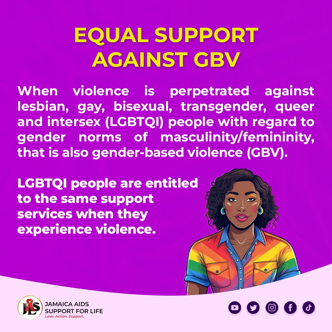 Everyone deserves equal protection from violence. When LGBTQI individuals face violence due to societal gender norms, it's a form of gender-based violence (GBV). Let's ensure that everyone has access to the support services they need. 💪🏳️‍🌈 #EqualSupport #StopGBV