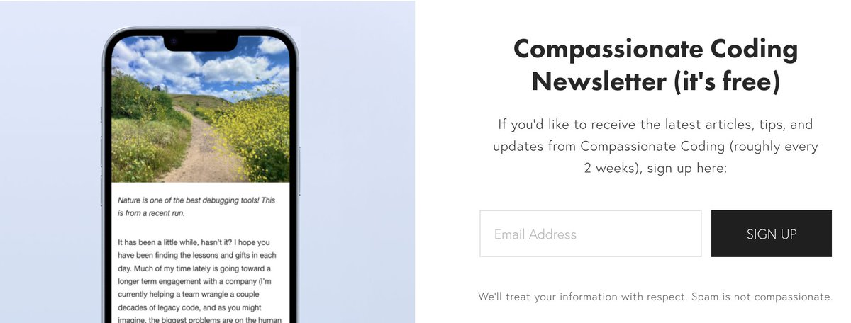 aprilwensel's tweet image. ✉️ The next Compassionate Coding newsletter is going out next week!
This one will be about self-compassion during the job search.
compassionatecoding.com/signup