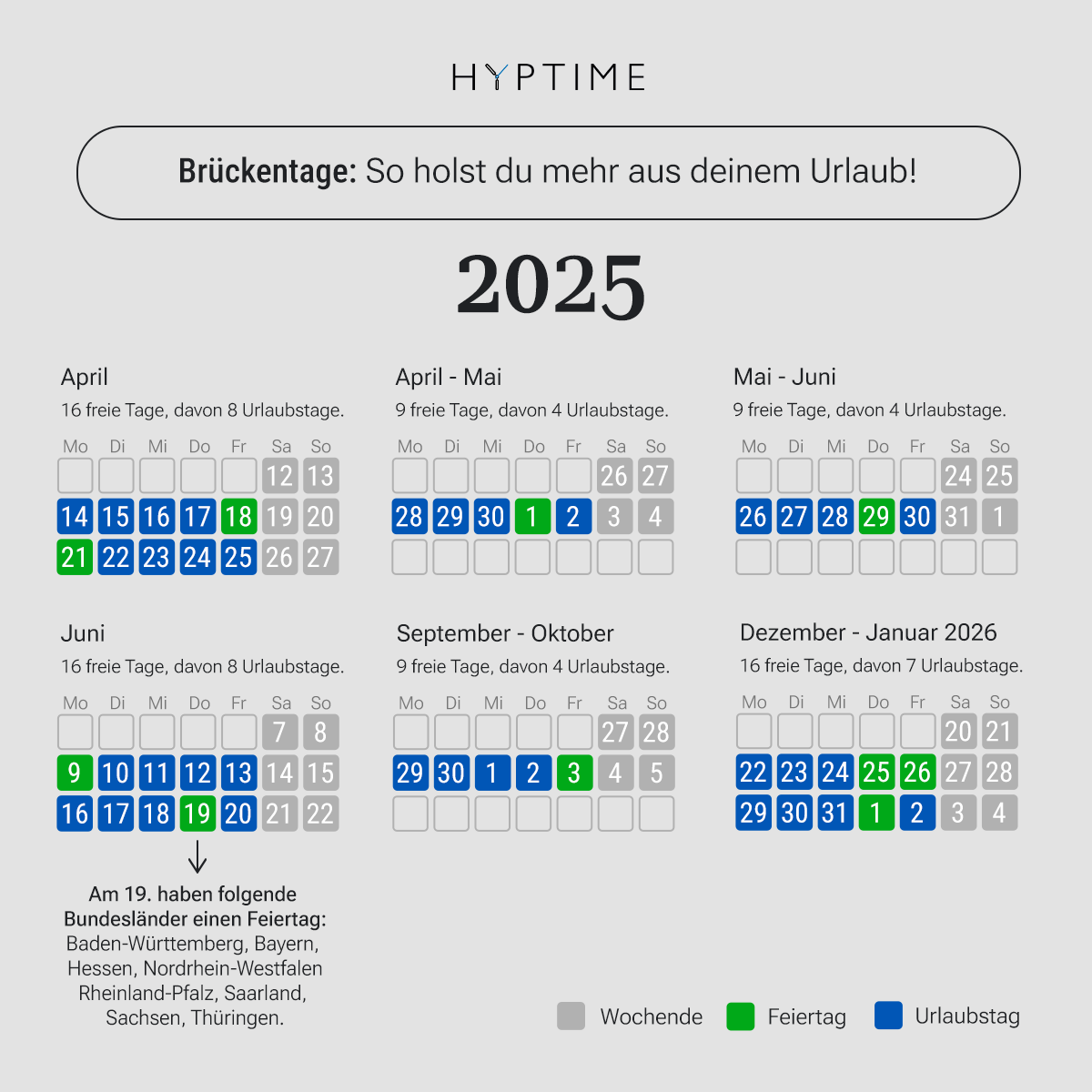 🌟 Brückentage 2025 – Mehr aus deinem Urlaub rausholen! 🌟
Nutze die Feiertage clever und maximiere deine freien Tage! 🎉 Mit unseren Tipps kannst du im Jahr 2025 mehr als 60 freie Tage genießen, indem du geschickt Urlaubstage mit den Feiertagen kombinierst. 😎🌍✈️
 #Brückentage