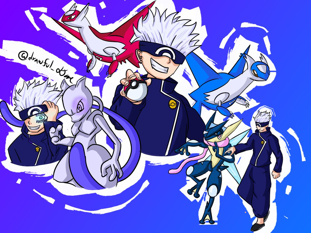 skilledslug's tweet photo. Gojo in Pokemon #digitalart #digitalartist #artistontwitter #artistonx #Pokemon #JujutsuKaisen #jujutsukaisenfanart #PokemonGO #originalcharacterart #originalartwork #colorful #animedigitalart #AnimeArt #Gojo #GojoSatoru #mewtwo #greninja #drawful_dane https://t.co/vGr9T1qLlQ