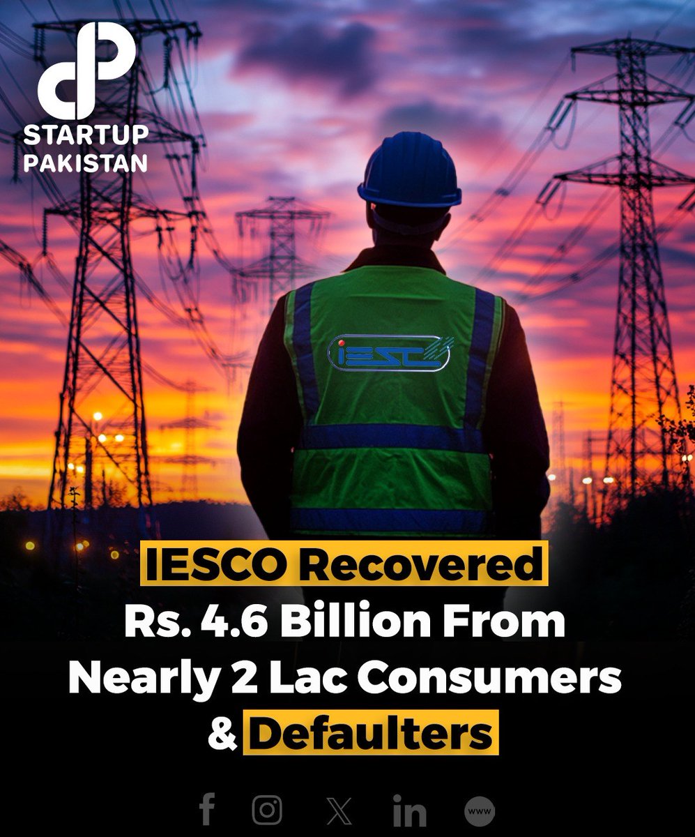 PakStartup's tweet photo. IESCO (Islamabad Electric Supply Company) has made significant strides in recovering outstanding dues, amounting to Rs 4.60 billion from 168,000 consumers as part of its ongoing campaign against power theft and non-payment.
#IESCO #PowerRecovery #Electricity #AntiTheft https://t.co/6ldaXXVgwj