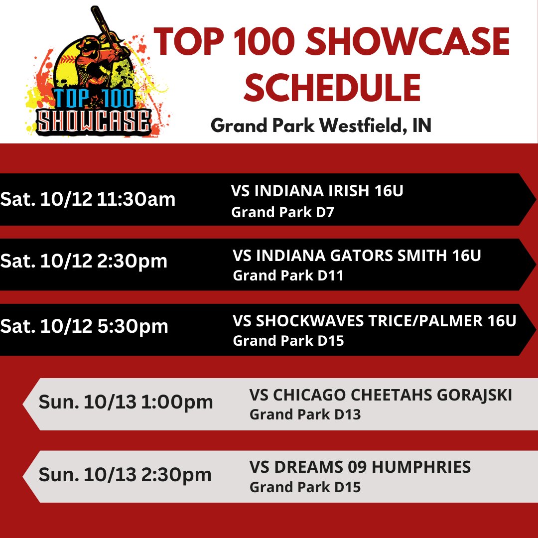 Slight Sunday schedule update for this weekend's Top 100 at Grand Park. Playing back to back at 1 &amp; 2:30.