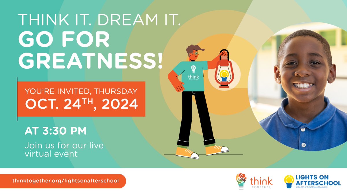 thinktogether's tweet image. #LightsOnAfterschool is just around the corner, and in two weeks the nation will be celebrating the impact of #ExpandedLearning. 🤩
Join Think Together with a live broadcast on our YouTube channel! 💡🏫
@afterschool4all