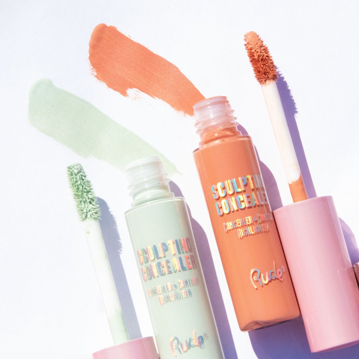 Correct and conquer! 🌈✨ 

Our Sculpting Concealer line just got a glow-up with two new shades—orange for brightness ☀️ and green for camouflaging redness ❌️.
Perfect your canvas like a pro! 

💖 Available online now for $7.25 💖