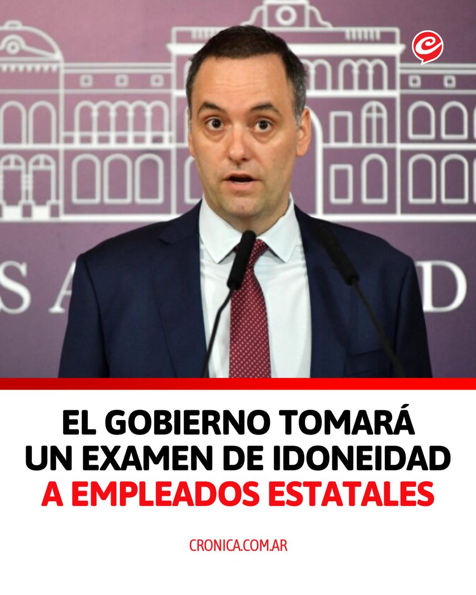 Cronica_ok's tweet photo. 💼 ¿QUÉ TE PARECE ESTA MEDIDA?

📋 El Gobierno nacional anunció que en diciembre se tomará un examen de idoneidad a empleados de la planta transitoria y a contratados del Estado. La prueba será obligatoria para renovar contratos.

🗣️ “Siguiendo con la racionalización del Estado, se evaluará a 40 mil empleados de forma estandarizada”, afirmó Manuel Adorni, vocero presidencial, en conferencia de prensa desde Casa Rosada.

💻 El examen será online para evitar subjetividades, en cumplimiento con la Ley Bases y el decreto reglamentario del empleo público.

➡️ Leé más detalles https://t.co/mICDw5TRHn

#GobiernoNacional #ExamenDeIdoneidad #CasaRosada #EmpleoPúblico #Argentina