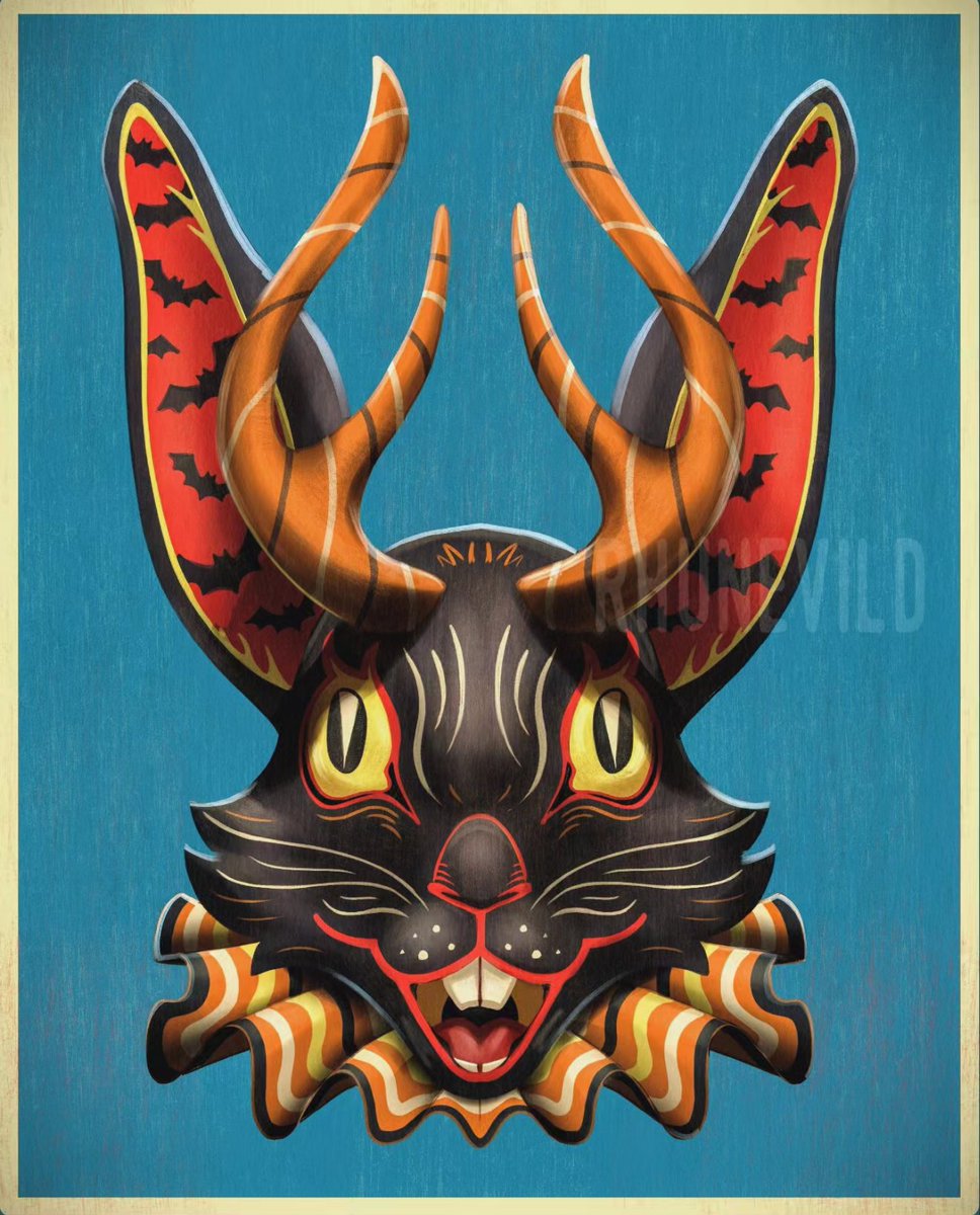 Vintage Halloween Cat - except it's a Jackalope! For the #shapeshifter prompt for <a href="/drawtober/">Drawtober</a> 

#halloween