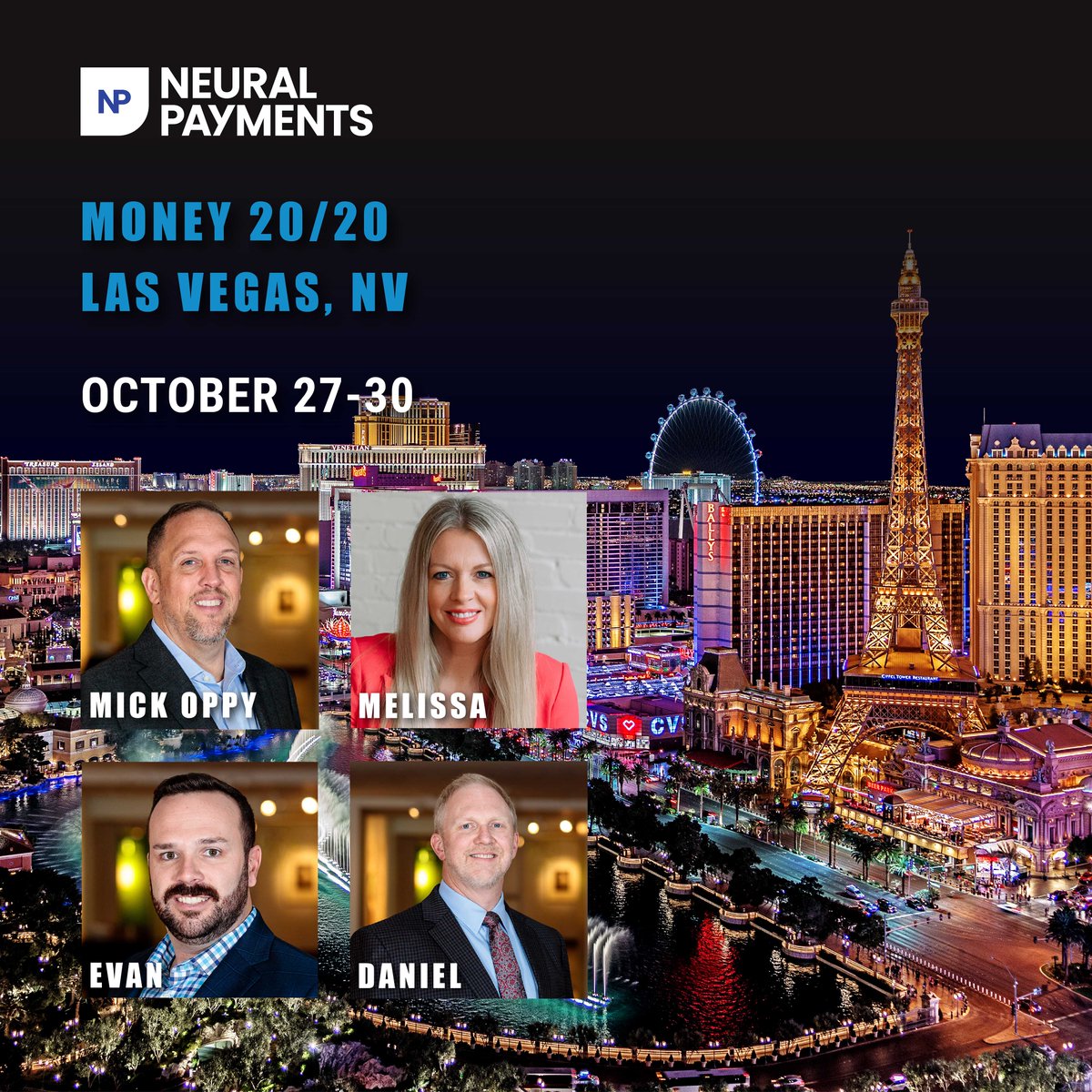 Money20/20 is in our sights, coming up on October 27-30 in Las Vegas. While Mick, Melissa, Evan, and Daniel are at the world’s biggest gathering of the global money ecosystem, they’ll share #NeuralPayments with decision-makers from all over the industry.
#fintech #P2P #Money2020