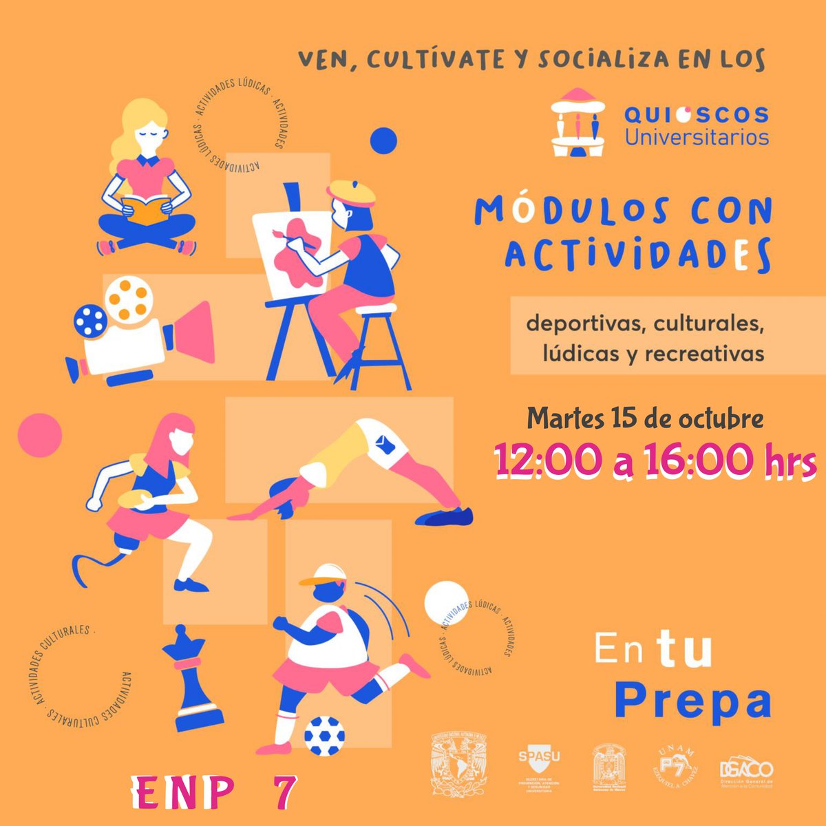 Comunidad_UNAM's tweet photo. 🤩🎪#ComunidadUNAM de la #ENP7 ¡Alístense para disfrutar y compartir su tiempo de esparcimiento, porque los#QuioscosUniversitarios llegan a su plantel!🕺🤸♂️
🗓️15 de octubre 🕛 de 12:00 a 16:00 hrs.
#SaludMental #ComunidadesSaludables #ComunidadUNAMSaludable https://t.co/1CS0RJhoIR
