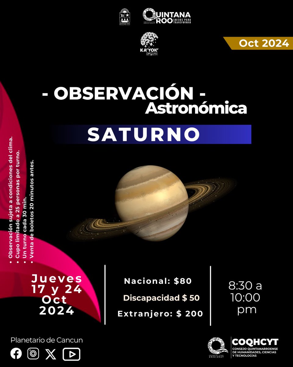 PlanetarioCun's tweet photo. Observaciones Astronómicas de Oct 2024 desde el gran telescopio Meade de 16" de Ka'Yok'
@PlanetarioCun
https://t.co/nR9OlUPMEm
@VivoEnCancun @DonLimon @Lizzysa @Cultura_Cancun @soyAleFloresmx @PorqueAmoCancun @Love_Cancun @EscuelasCancun
#KayokContigo un #UniversoParaTí https://t.co/yZ4ChFQKiX