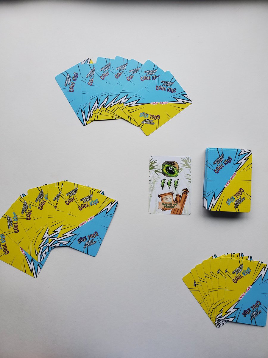 LNSparx's tweet photo. "Cool Kids" Card Game 💫 Similar to Uno or Rummy... but cooler. 😎🧊

🐼🦄🥷🦍 Teacher Tested, Kid Approved ⚡️💫🔥 Can't wait for global sales to go live! Almost there! #MakingBitcoinFun #Bitcoin #Satoshi #BTC #CardGame https://t.co/PrpxQ4y0KD