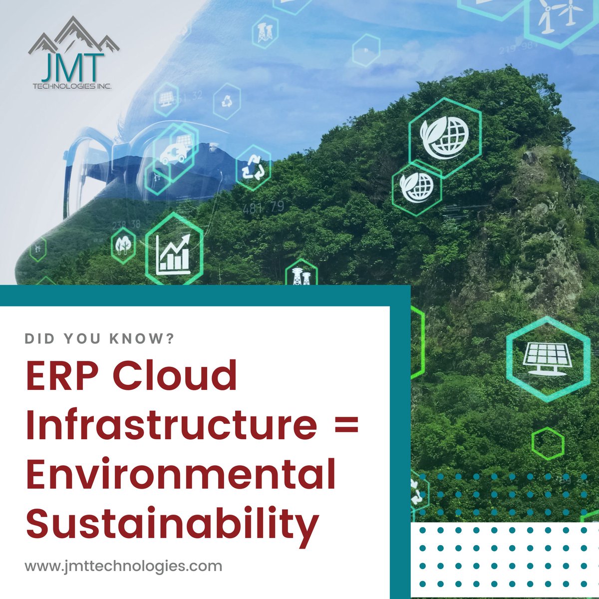 TechnologiesJmt's tweet photo. Cloud-based ERPs contribute to environmental sustainability. By utilizing shared cloud infrastructure, businesses lower their carbon footprint!
💻 Discover more at https://t.co/ScK8ZRt11S!
#JMTTechnologies #ERPsoftware #manufacturing #EnvironmentalSustainability https://t.co/mKRM94OOCt