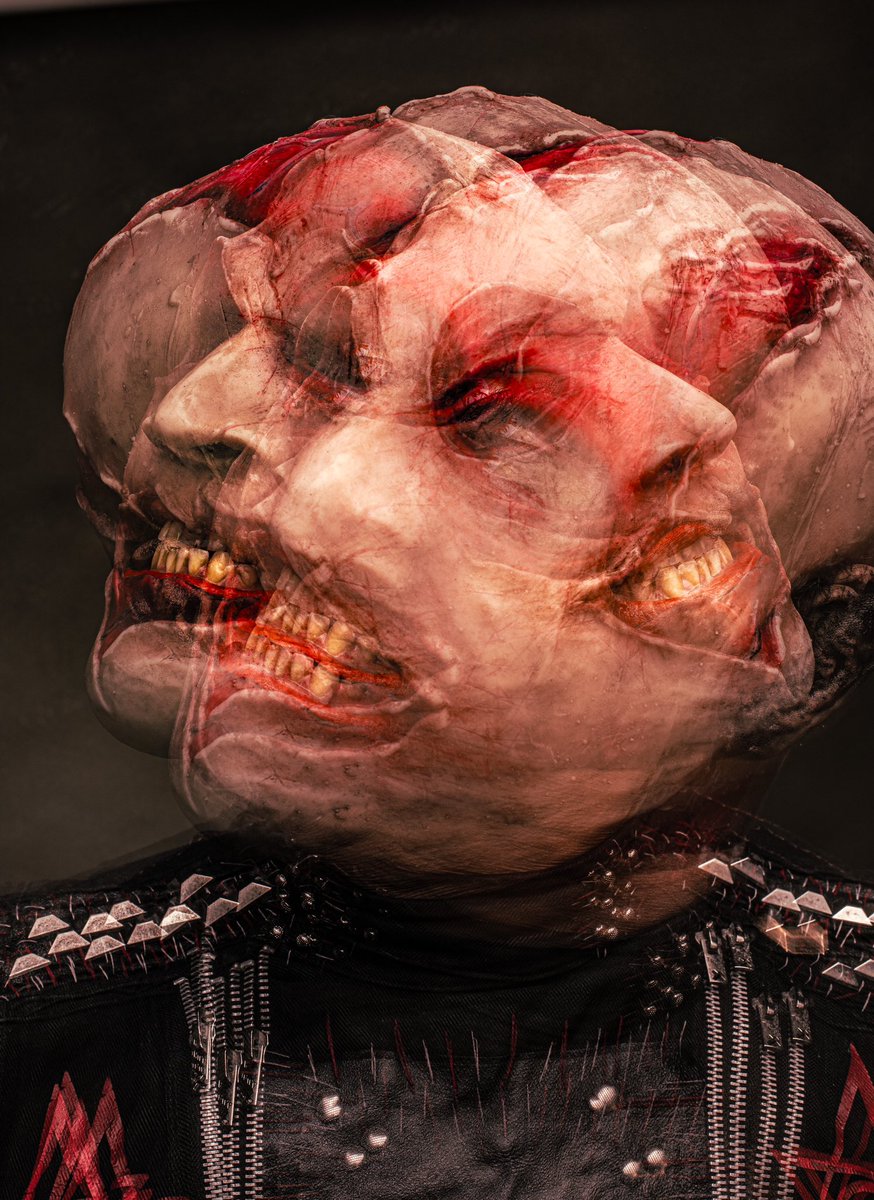 amerakin_od's tweet image. Pito aka Pete is the #hypeman and #backupvocalist for Amerakin Overdose! He embodies a dark persona with a pale distorted face, red fleshy blood-like patterns and scared from a twisted world that is corrupt, evil, and decaying. 

#aggrotech #cybermetal #darksynth