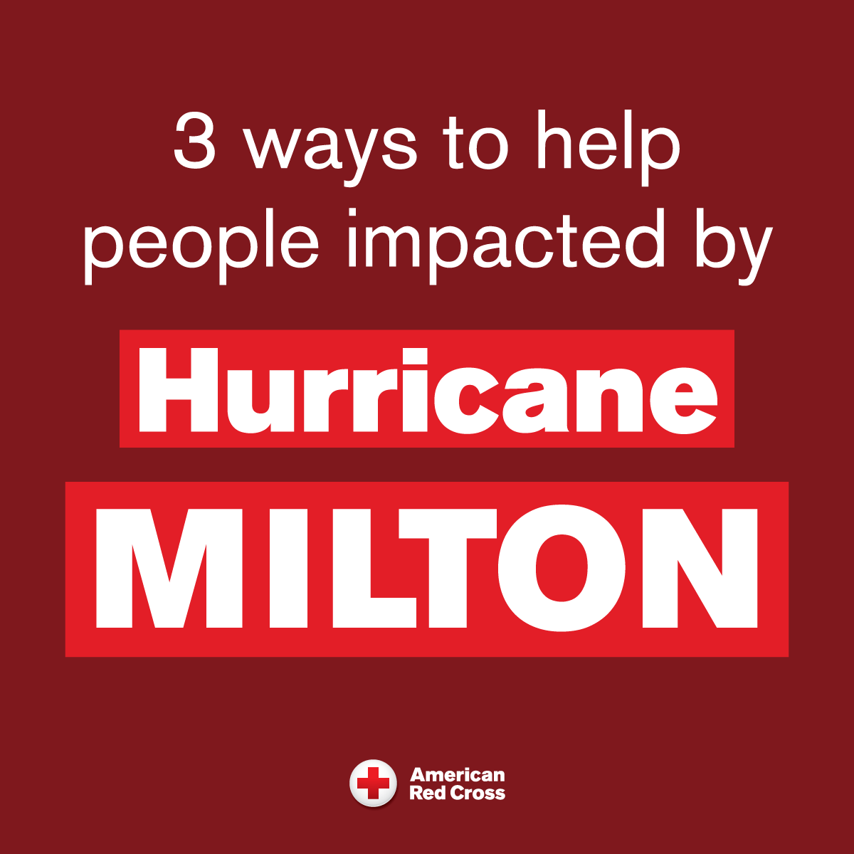 RedCross's tweet photo. Milton is the third hurricane to hit Florida this year, following closely after Helene. It has left more than 3 million people without power, dropping over a foot of rain and spawning numerous tornadoes.

Our hearts go out to all those who have lost so much from these devastating back-to-back disasters. 

Red Cross disaster teams remain on the ground in Florida, working closely with local officials and partners to understand exactly what people require and where Red Cross assistance is needed most.

If you would like to help people affected by Hurricanes Milton and Helene, here are three things you can do today to make a difference: 

• Make a financial donation: https://t.co/k8NlKWy8Nc 
• Schedule an appointment to donate blood: https://t.co/wdz3c7tj7W
• Sign up to volunteer: https://t.co/J9A58oH4Cu