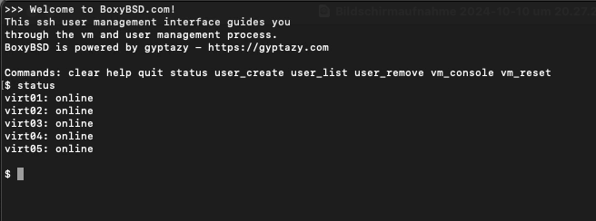gyptazy's tweet image. Oh, @BoxyBSD has a self-service portal now!

I just wrote a ssh alike service where BoxyBSD users can connect to and manage their own #BSD based VMs, hosted on my BoxyBSD platform. You can now also reset you VM or connect to the console.

#FreeBSD #OpenBSD #NetBSD #RunBSD