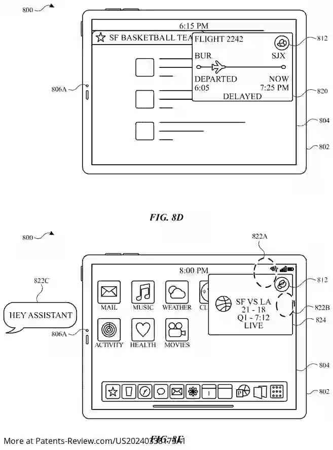 PatentPulse's tweet photo. #Apple's patent application #US20240338173A1 reveals systems for intelligent assistants to proactively perform actions using #contextual data. After initial info, updates are provided based on user interaction. #DigitalAssistant $AAPL #AppleAI #ProactiveActions #Siri https://t.co/3nvMhakBrL