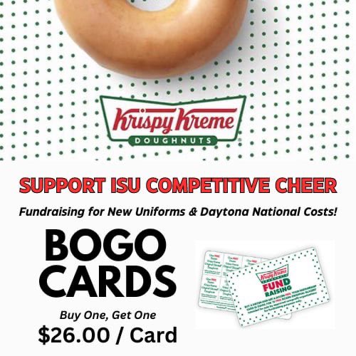 We are having a BOGO Krispy Kreme fundraiser! NOTHING is better than that! Reach out to your favorite ISUCC cheerleader to support our dreams of competing at NCA college Nationals in Daytona, Florida!❤️🍩 

#illinoisstate #isucc