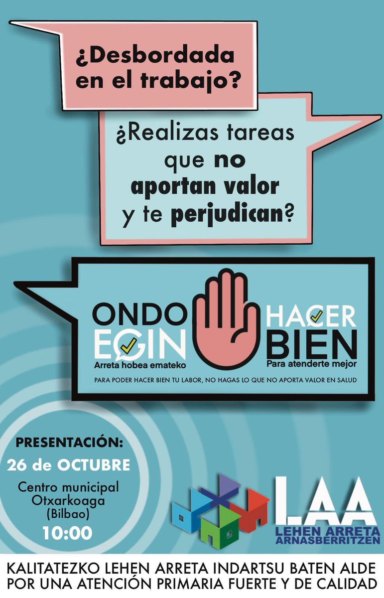 🔥 ¿No queremos algo de acción y estar más activas en LAA ?🔥

💡Llevamos unos meses pensando y creando la campaña 
👌HACER BIEN👌

👩🏾👩🏽‍🦰👱‍♀️👨🏻👨🏿👩🏻‍🦱👨🏿‍🦰🧓🏽🧕🏻👩🏽‍⚕️

✊🏼POR UNA ATENCIÓN PRIMARIA FUERTE Y DE CALIDAD✊🏿